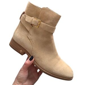 Tory Burch Brooke Tan Suede Leather Ankle Booties